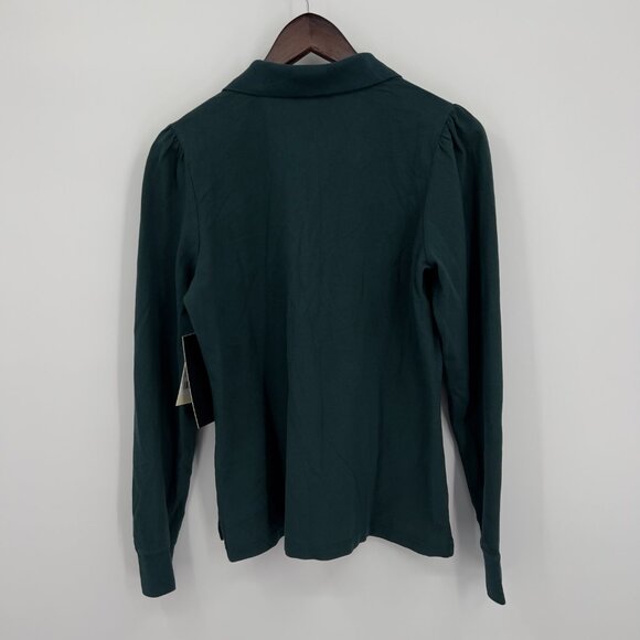 Tuckernuck Women’s June Bug Polo Green Cotton Top M Medium Puff Long Sleeve - Picture 3 of 7